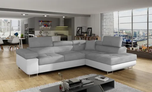 Coltar extensibil dreapta 4 locuri, ELTAP, Anton, 272x203x85 cm, lemn/poliester, gri deschis/alb