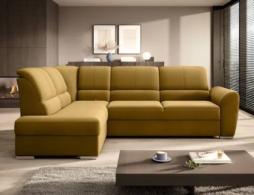 Coltar extensibil stanga 3 locuri ELTAP, LT-45NU, Siber, 270x186x93 cm, lemn/poliester, mustar