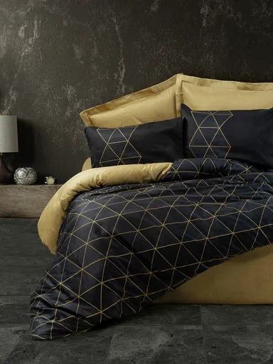 Lenjerie de pat pentru o persoana (FR), L'essentiel Maison, Veta, Aur/Negru