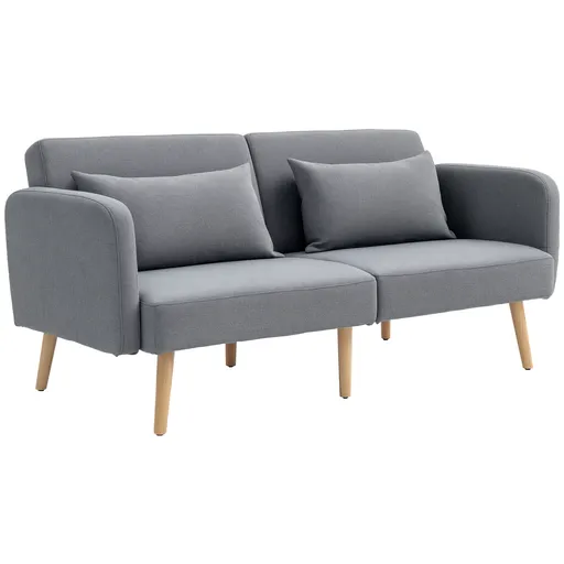 HOMCOM Canapea convertibilă 3 locuri design clic clac spătar reglabil și brațe reglabile material efect de lin gri | Aosom Romania