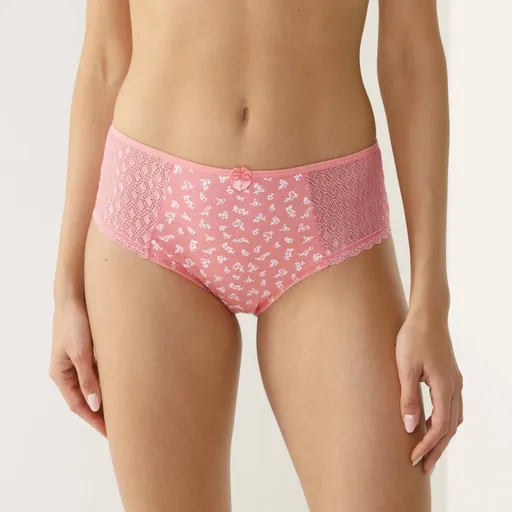 Set de 2 chiloți maxi din bumbac și dantelă Coria, imprimată cu flori