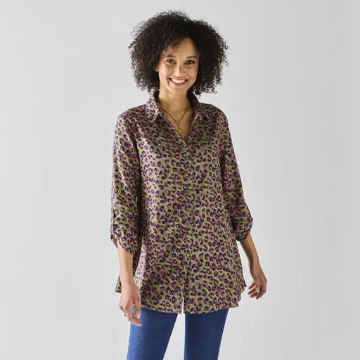 Tunică extinsă cu imprimeu cu blană de animale