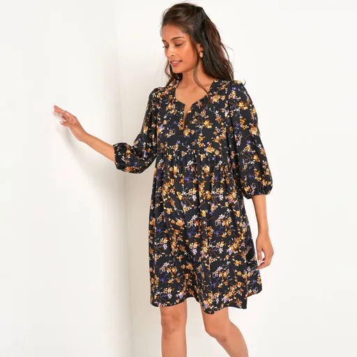 Rochie cu mâneci tip bluză și imprimeu