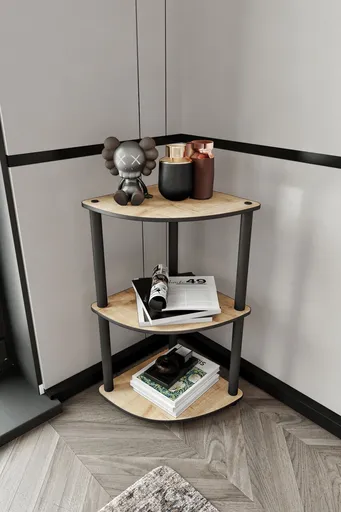 Corp biblioteca, Hanah Home, Bookcase 3-Tiers Corner, 34x72x34 cm, MDF , Stejar