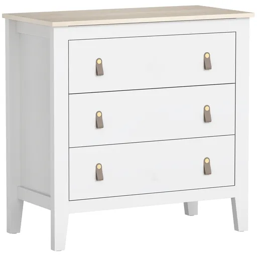 HOMCOM Comodă cu 3 Sertare și Mânere din Piele Ecologică Albă | Aosom Romania