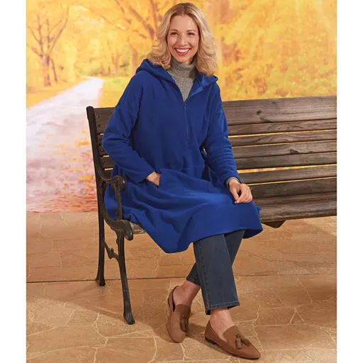 Poncho cu glugă, albastru