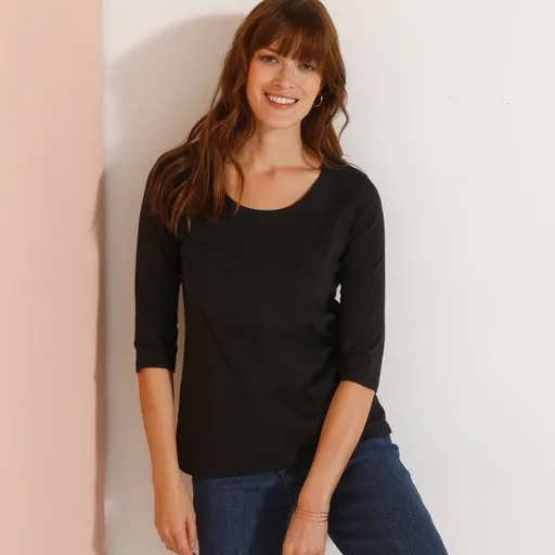 Tricou de culoare solidă cu mâneci 3/4 și decolteu rotund