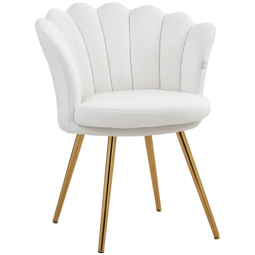 HOMCOM Fotoliu scoică scaun coafeză fotoliu din catifea fotoliu de living cu picioare din metal aurit crem | Aosom Romania