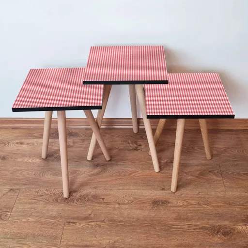 Set masute 3 piese, Hanah Home, 3Shp241, Rosu/Alb