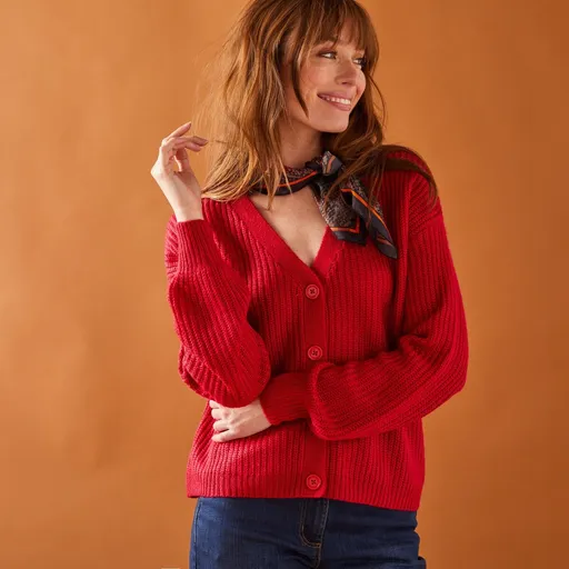 Pulover cu nasturi largi, cu atingere de mohair