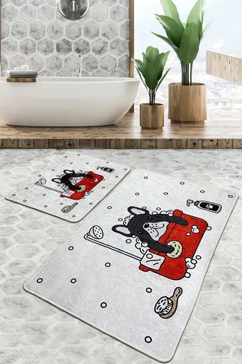 Set covorase de baie, L'essentiel Maison, Dogs Shower Djt, Poliester, Multicolor