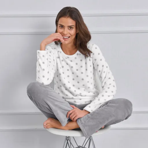 Pijamale din fleece cu imprimeu cu buline