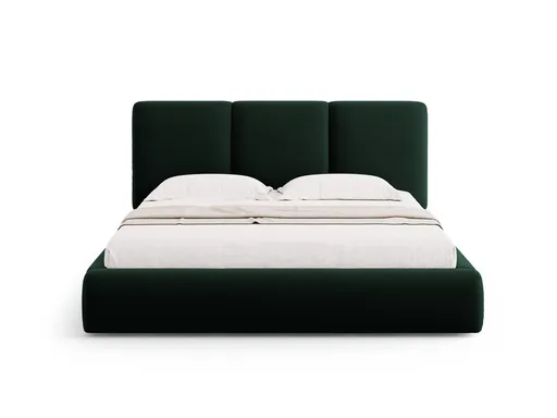 Pat tapitat cu somiera rabatabila si lada depozitare, 140x200 cm, Windsor & Co, Horizon, catifea, verde bottle