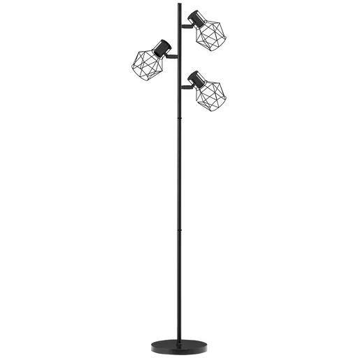 HOMCOM Lampă de Podea cu 3 Lumini Reglabile și Întrerupător cu Buton, Lampă Modernă din Metal, 41x28x169 cm, Negru | Aosom Romania