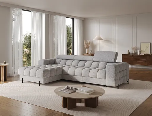 Coltar extensibil stanga 3 locuri ELTAP, LT-03PEL, Felro, 285x181x93 cm, lemn/poliester, gri deschis