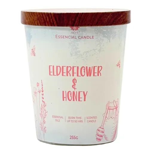 Lumânare Arome în sticlă cu capac metalic 255gElderflower & Honey, roz