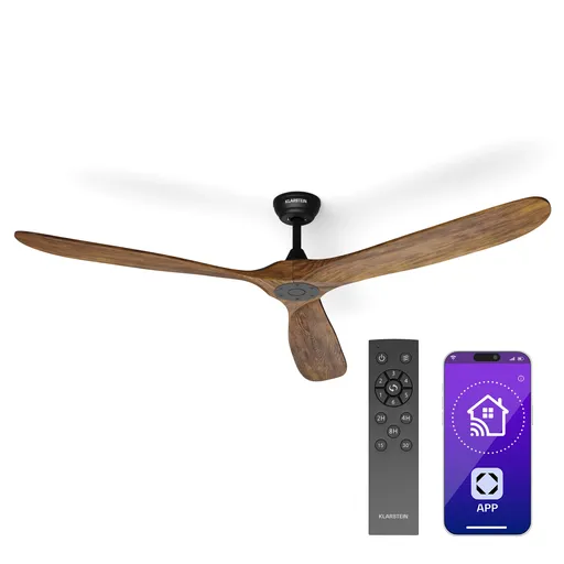 Klarstein Ventilator de tavan Bahama Breeze Smart, palete rotor din lemn masiv, telecomandă + control prin aplicație