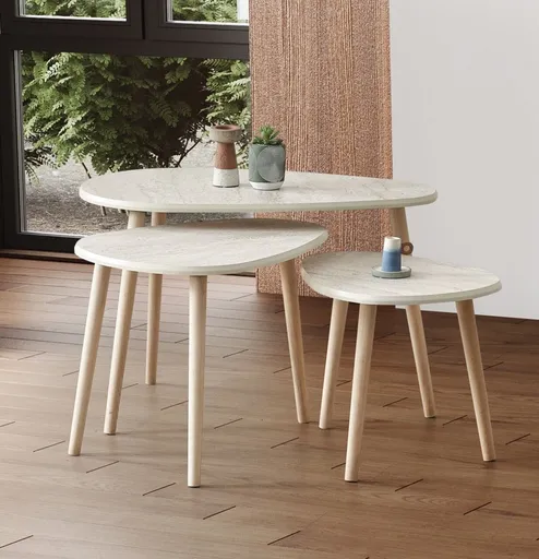 Set masute de cafea, Hanah Home, Alvin, MDF , Travertin