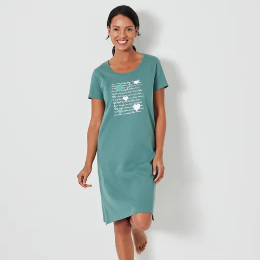 Cămașă de noapte scurtă cu mâneci scurte și imprimeu cu inimioare