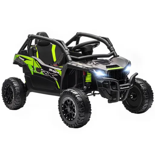 AIYAPLAY ATV Electric pentru Copii 3-5 Ani 12V cu Licență KAWASAKI, Dublu Motor, Telecomandă și Muzică, Negru | Aosom Romania