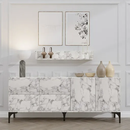 Dulap cu raft Stella Carrara Marble, gri deschis