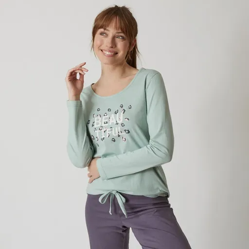 Top de pijama cu mânecă lungă și imprimeu central frumos