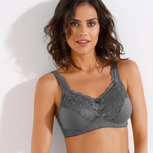 Set de 2 sutiene pentru bust mai mare, din bumbac cu dantelă, fără arcuri