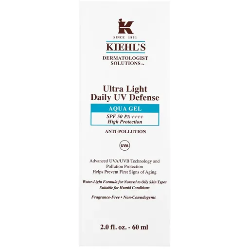 Kiehl's Dermatologist Solutions Ultra Light Daily UV Defense Aqua Gel SPF 50 PA++++ lichid protector ultra ușor pentru toate tipurile de ten, inclusiv