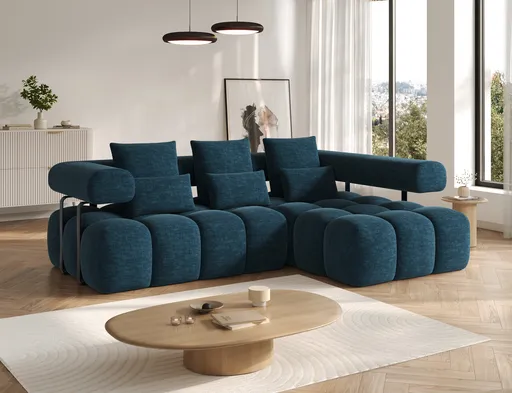 Coltar extensibil dreapta 3 locuri ELTAP, Levvi, 260x184x102 cm, lemn/poliester, albastru inchis