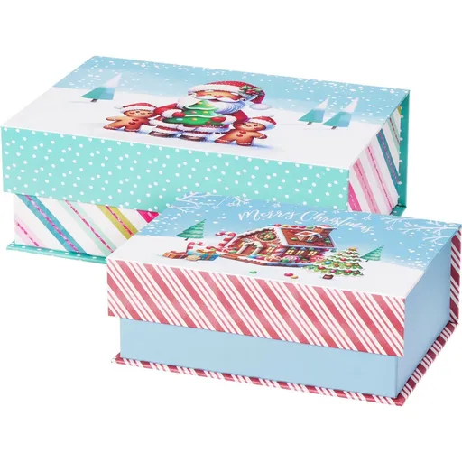 Set de 2 cutii de Crăciun Cookieman cu dungi, albastru