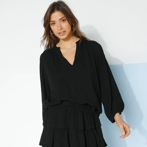 Bluză din crep cu decolteu tunică