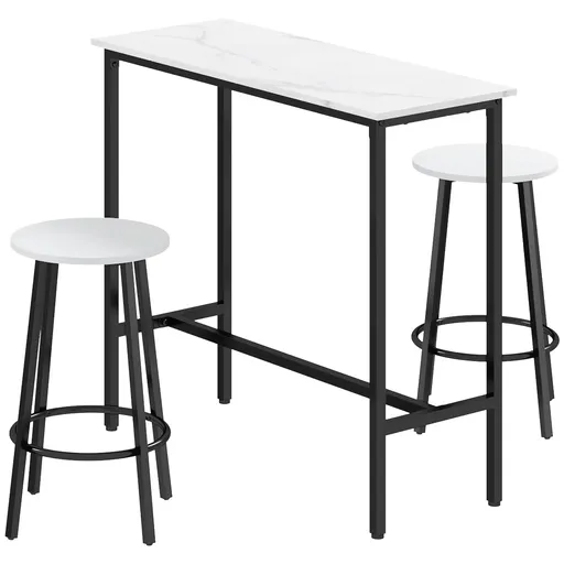 HOMCOM Set Masă și 2 Scaune de Bar din PAL, MDF și Oțel, 100x40x90 cm, Alb și Negru | Aosom Romania