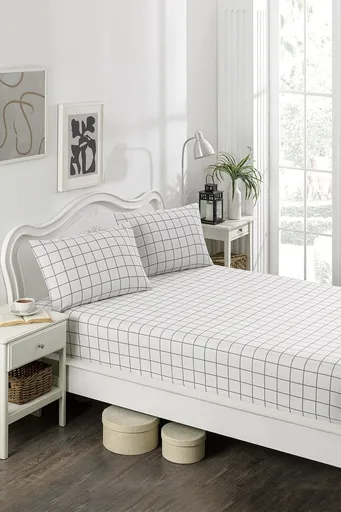 Set de pat dublu (cearceaf cu elastic si perne) 3 piese, L'essentiel Maison, Artus, Gri