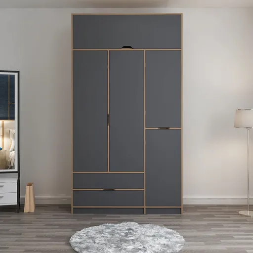 Dulap pentru haine, Hanah Home, Elina, 140x253x52 cm, Antracit / Dore