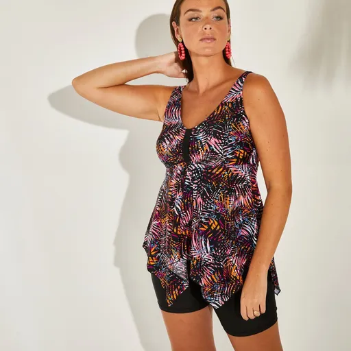 Costum de baie top tankini asimetric Sagua, cu imprimeu