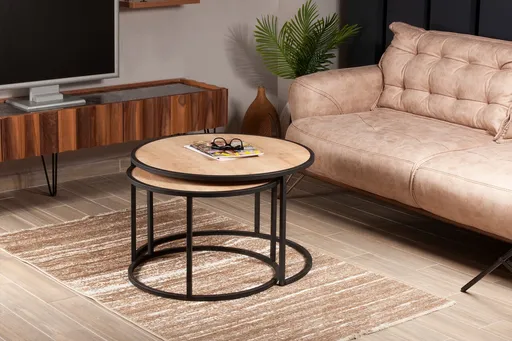 Set 2 masute de cafea, Zena Home, Tambur, pal melaminat, stejar/negru