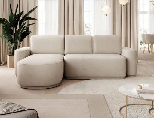 Coltar extensibil stanga 4 locuri ELTAP, Aurumm, 285x180x92 cm, lemn/poliester, bej inchis