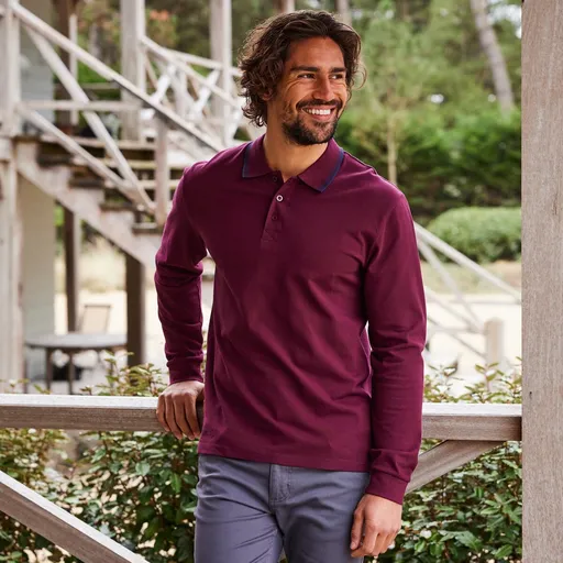 Tricou polo cu guler în dungi și mâneci lungi