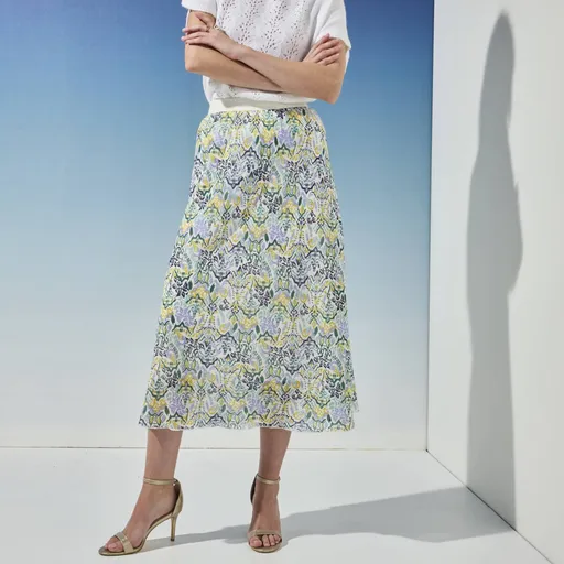 Fustă midi cu talie elastică și imprimeu