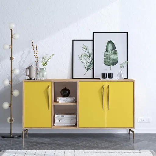 Consola, Hanah Home, SUDER, 140x86x40 cm, Stejar / Galben