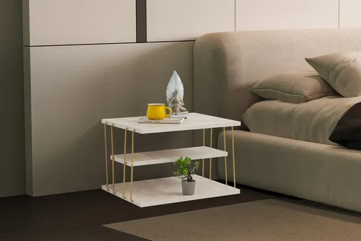 Masuta, Hanah Home, Lifon, 50x33x40 cm, Travertin / Auriu