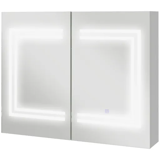 kleankin Mobilier de Baie cu Oglindă Rafturi Reglabile Comutator Tactil și Culoare a Luminii Reglabilă 80x15x65 cm Alb Lucios | Aosom Romania