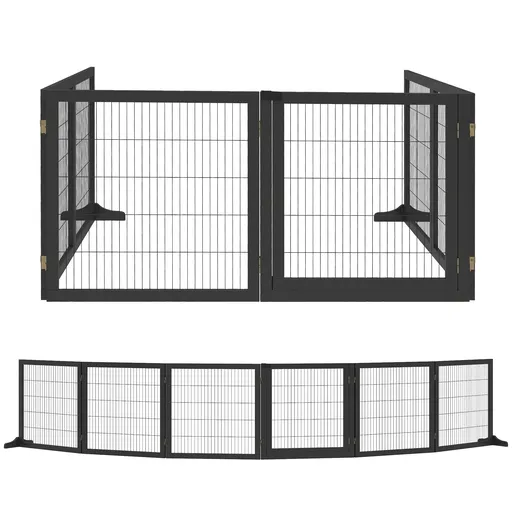 PawHut Poarta pentru câini pliabilă, 432 x 36 x 70 cm Lemn de pin, Negru | Aosom Romania