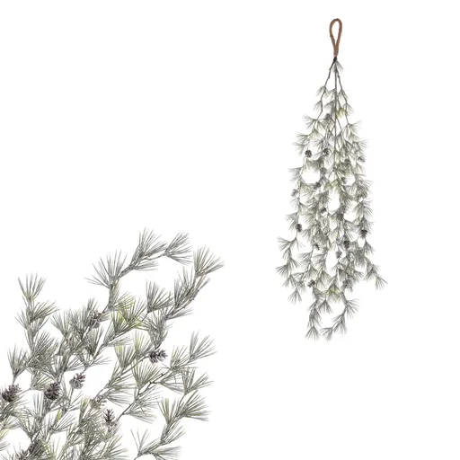 Ramură artificială de larice cu conuri, 100 cm, cu efect înghețat