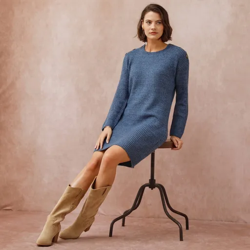 Rochie tricotată cu nasturi pe umeri