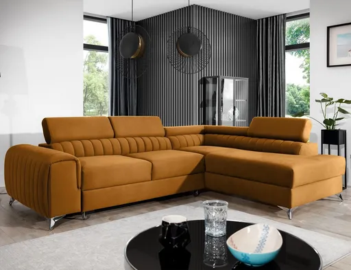 Coltar extensibil dreapta 4 locuri, ELTAP, Lau-26, Laurence, 278x205x92 cm, lemn/poliester, mustar