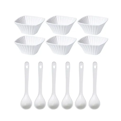Set boluri de servire cu lingurițe EH Wavy pătrat,12 pcs