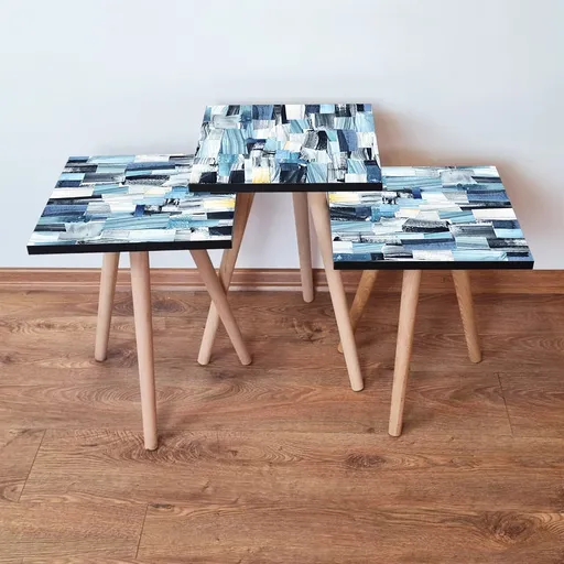 Set masute 3 piese, Hanah Home, 3Shp82, Bleumarin / Albastru / Alb