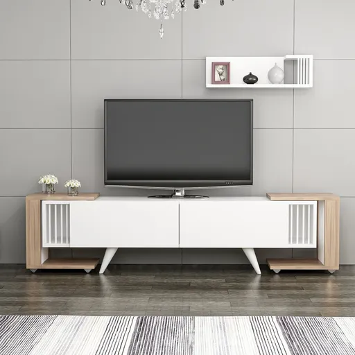 Comoda TV, Hanah Home, Leron, 150x41x30 cm, Nuc/Alb