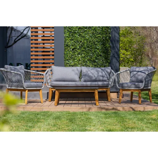 Set mobilier premium de gradina, Dubai Rope, lemn, gri
